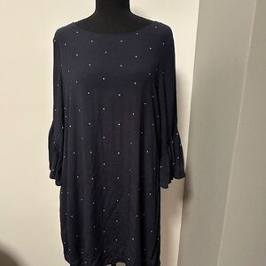 **VINCE CAMUTO* Navy x White Long Sleeve Polka Dot Dress Size 12